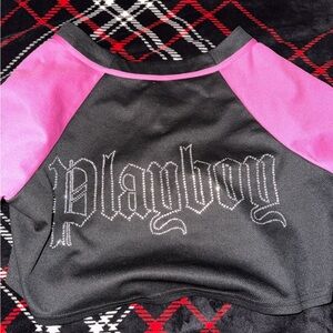 PLAYBOY Black and Pink Raglan Top